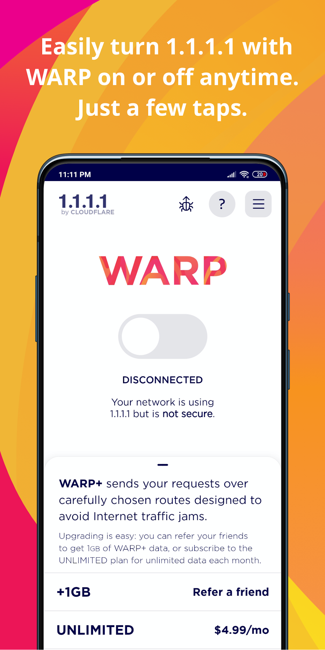 1.1.1.1 + WARP: Safer Internet mod apk screenshot 1